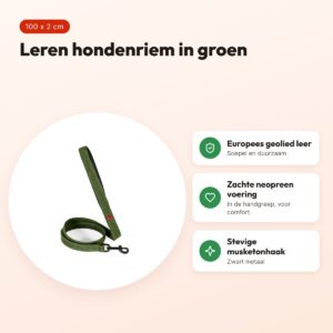 Zolux Expert hondenriem premium leer/neopreen groen 100 x 2 cm – voordelen