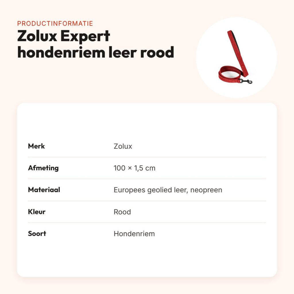 Zolux Expert hondenriem premium leer/neopreen rood 100 x 1,5 cm – productinformatie