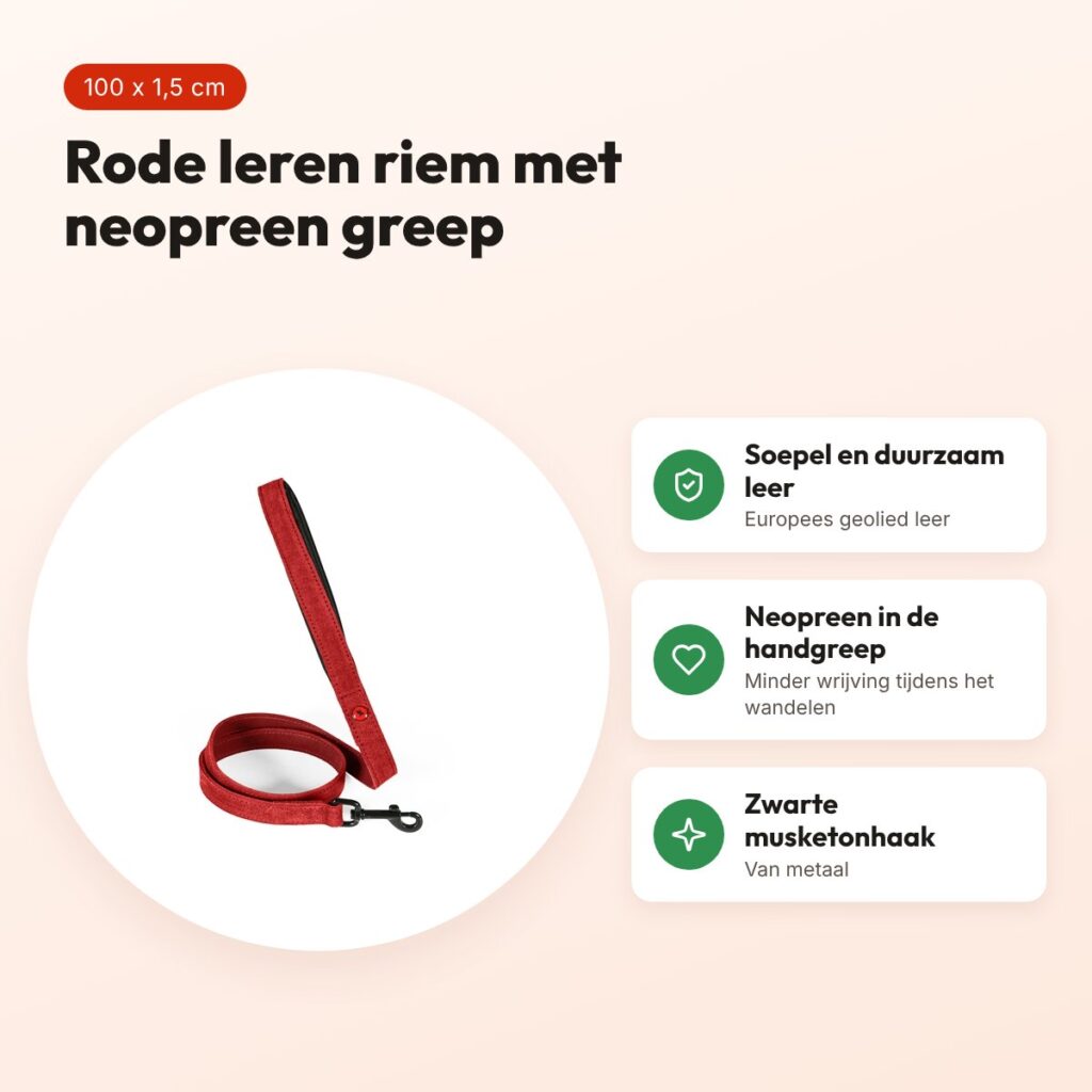 Zolux Expert hondenriem premium leer/neopreen rood 100 x 1,5 cm – voordelen