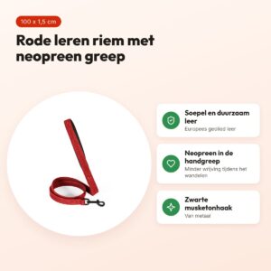 Zolux Expert hondenriem premium leer/neopreen rood 100 x 1,5 cm – voordelen