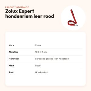 Zolux Expert hondenriem premium leer/neopreen rood 100 x 2 cm – productinformatie