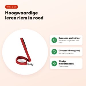 Zolux Expert hondenriem premium leer/neopreen rood 100 x 2 cm – voordelen