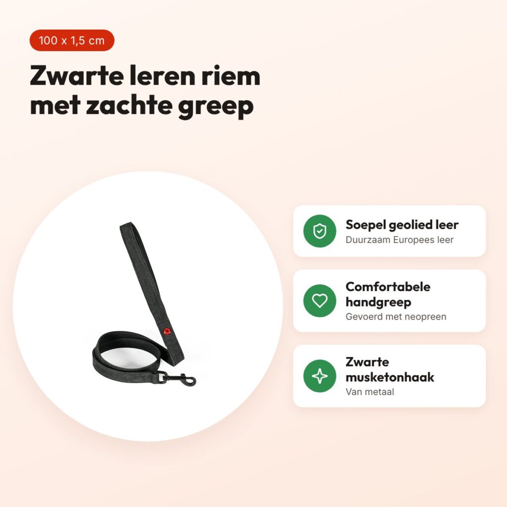 Zolux Expert hondenriem premium leer/neopreen zwart 100 x 1,5 cm – voordelen