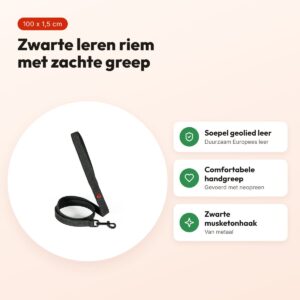 Zolux Expert hondenriem premium leer/neopreen zwart 100 x 1,5 cm – voordelen