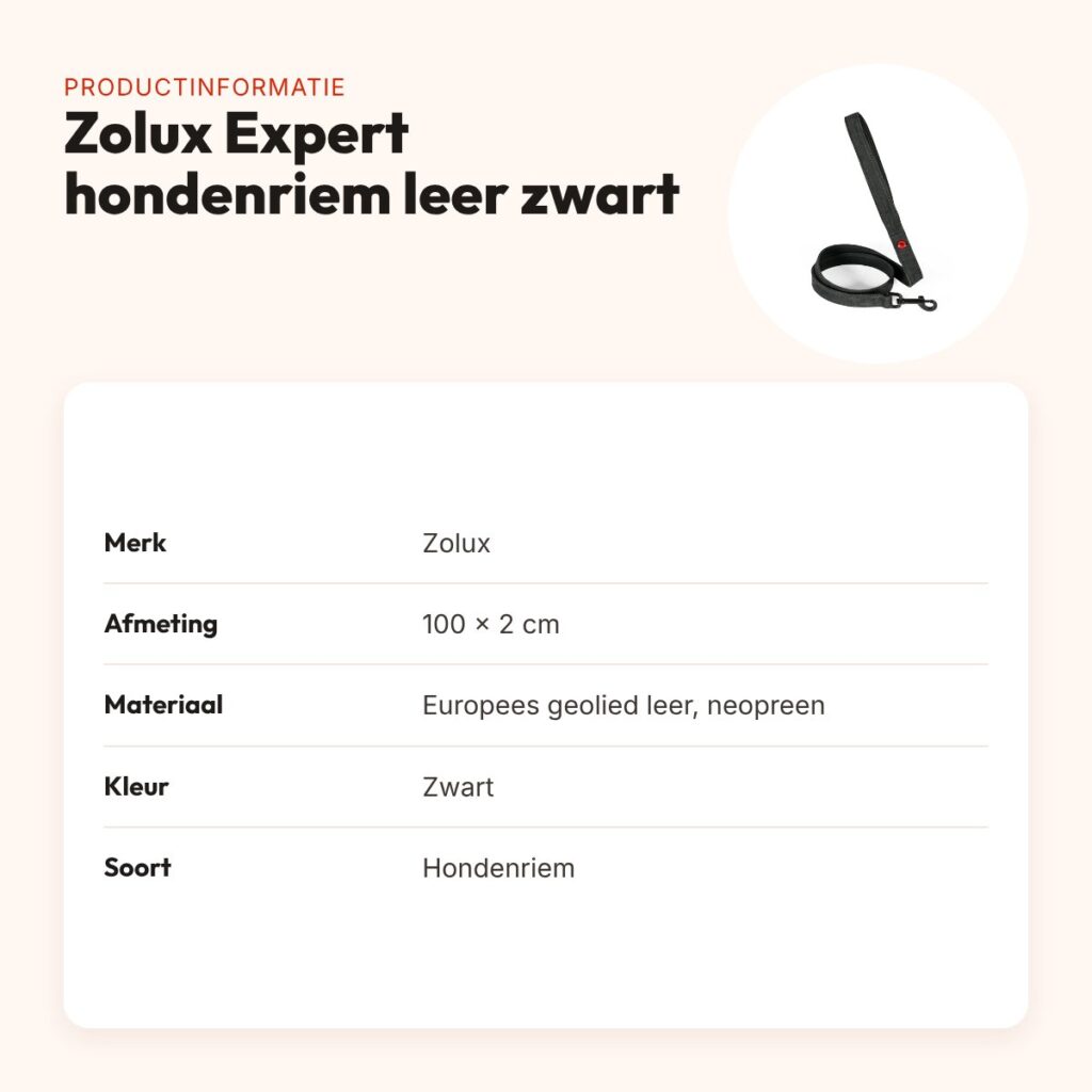 Zolux Expert hondenriem premium leer/neopreen zwart 100 x 2 cm – productinformatie