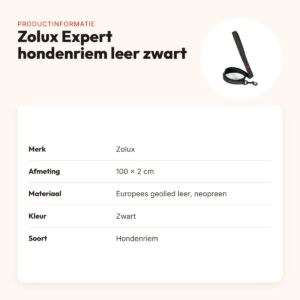 Zolux Expert hondenriem premium leer/neopreen zwart 100 x 2 cm – productinformatie