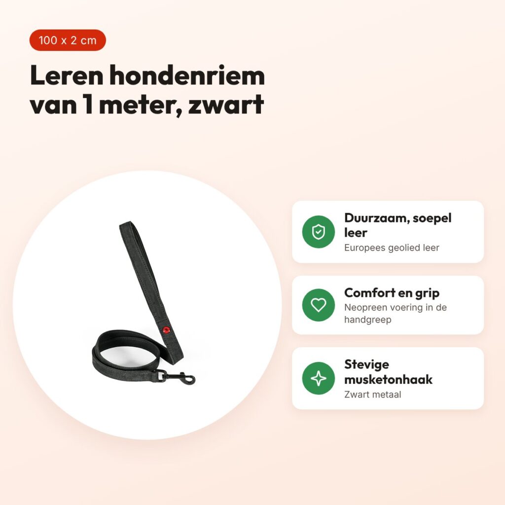 Zolux Expert hondenriem premium leer/neopreen zwart 100 x 2 cm – voordelen