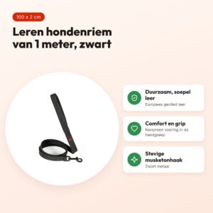 Zolux Expert hondenriem premium leer/neopreen zwart 100 x 2 cm – voordelen