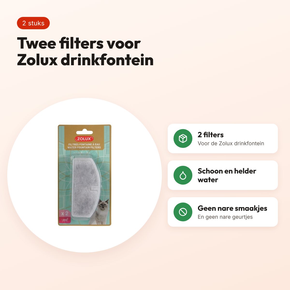 Zolux filters voor drinkfontein – 2 stuks, verwisselbaar – voordelen