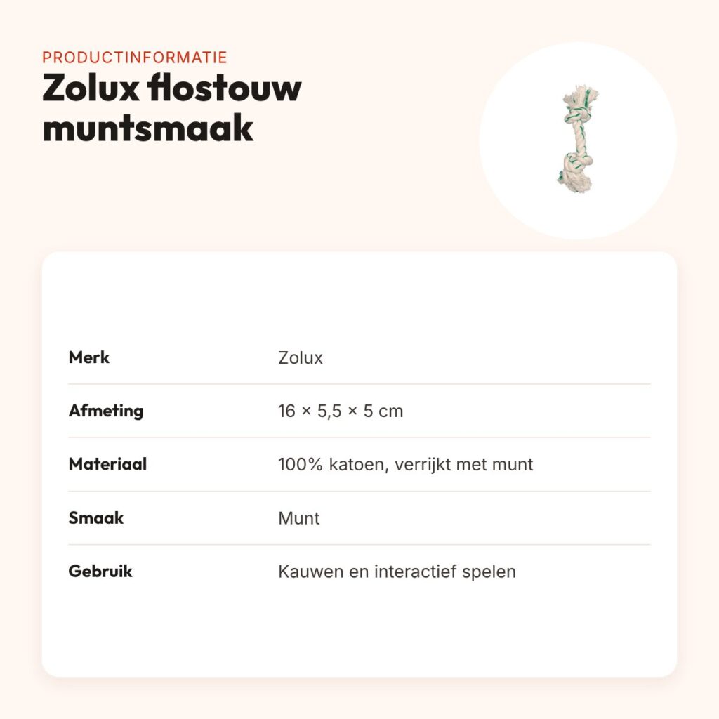 Zolux flostouw met muntsmaak 16 cm – katoenen kauwtouw voor honden – productinformatie