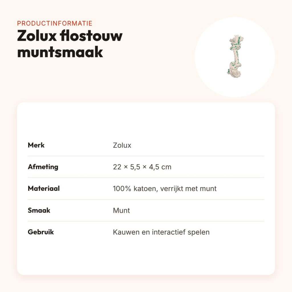 Zolux flostouw met muntsmaak 22 cm – katoenen kauwtouw voor honden – productinformatie