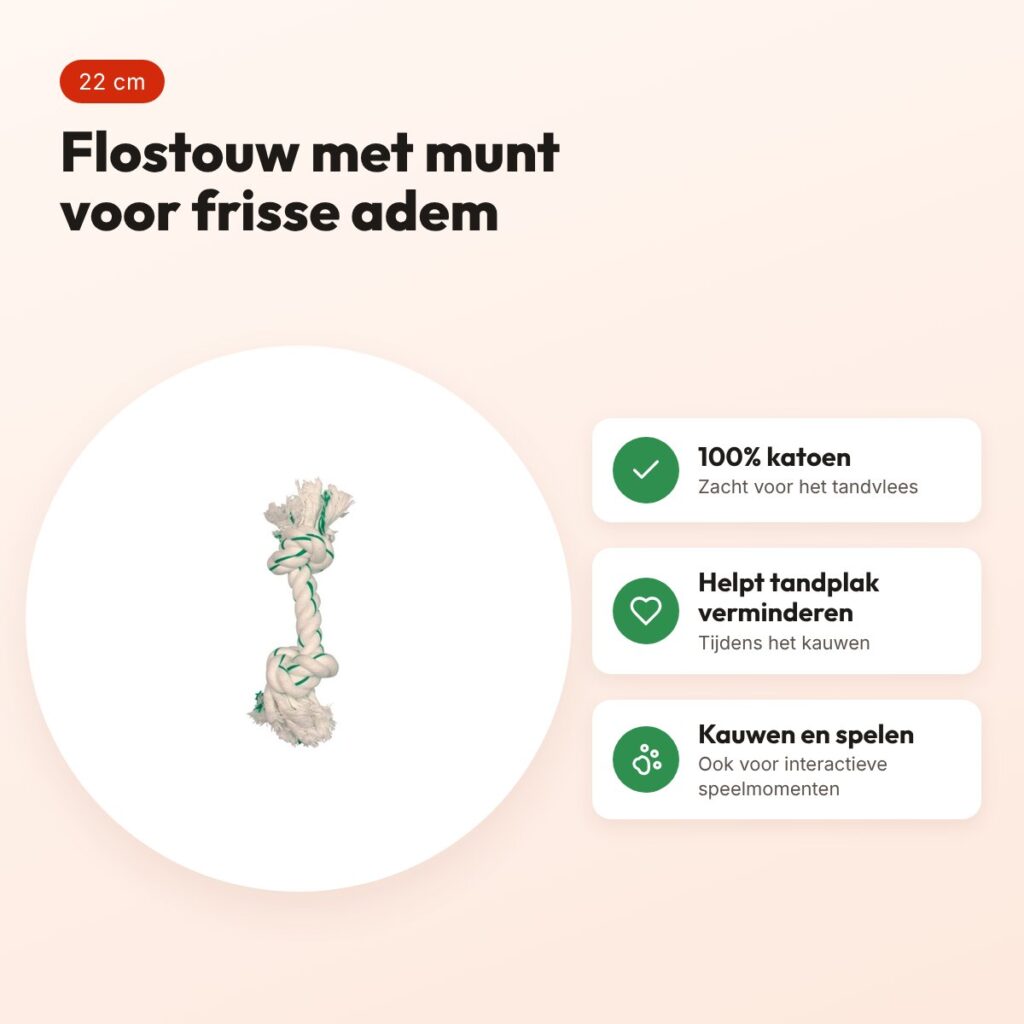 Zolux flostouw met muntsmaak 22 cm – katoenen kauwtouw voor honden – voordelen