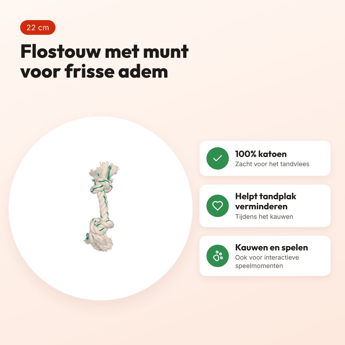 Zolux flostouw met muntsmaak 22 cm – katoenen kauwtouw voor honden – voordelen