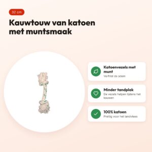 Zolux flostouw met muntsmaak 32 cm – katoenen kauwtouw voor honden – voordelen