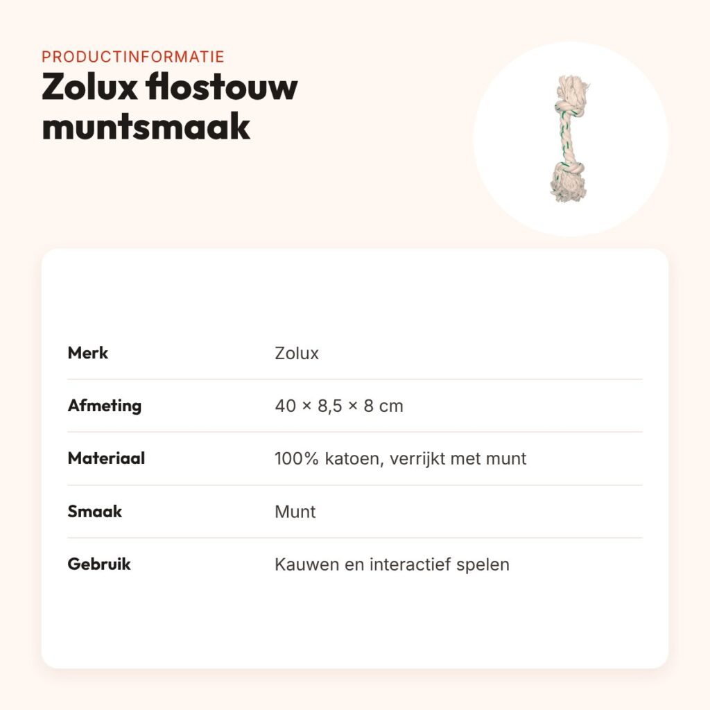 Zolux flostouw met muntsmaak 40 cm – katoenen kauwtouw voor honden – productinformatie