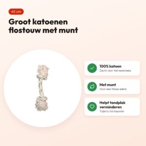Zolux flostouw met muntsmaak 40 cm – katoenen kauwtouw voor honden – voordelen