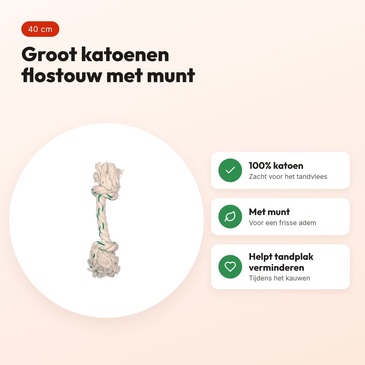 Zolux flostouw met muntsmaak 40 cm – katoenen kauwtouw voor honden – voordelen