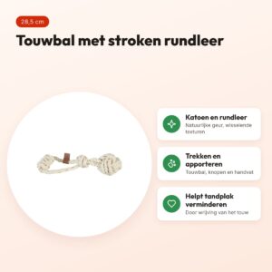Zolux flostouw met touwbal Leather Touch 28,5 cm – katoen en rundleer – voordelen