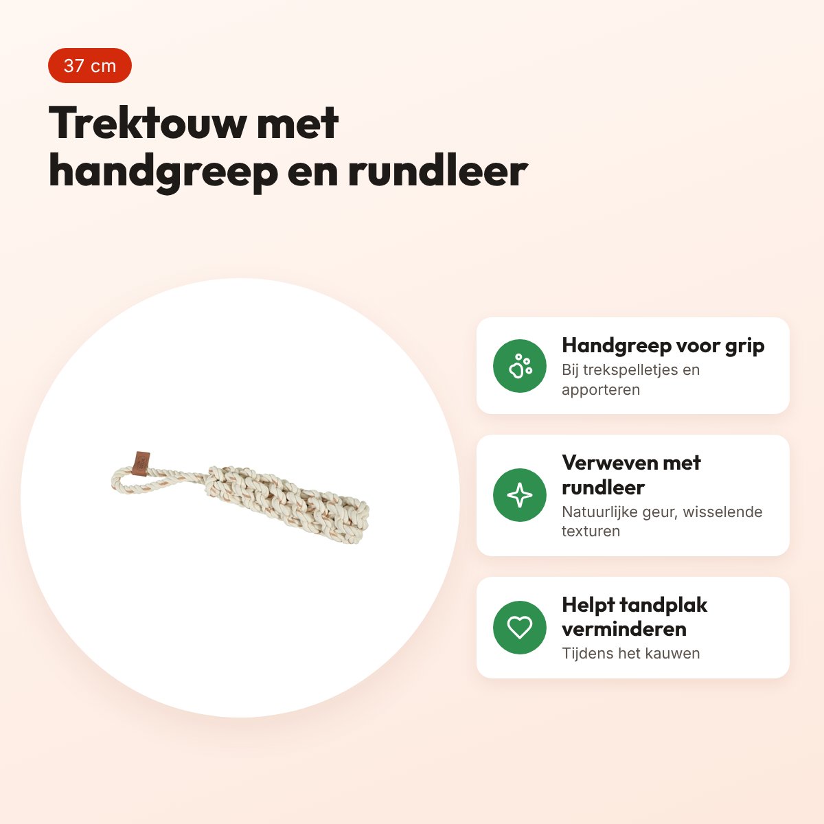 Zolux flostouw stam met greep Leather Touch 37 cm – katoen en rundleer – voordelen