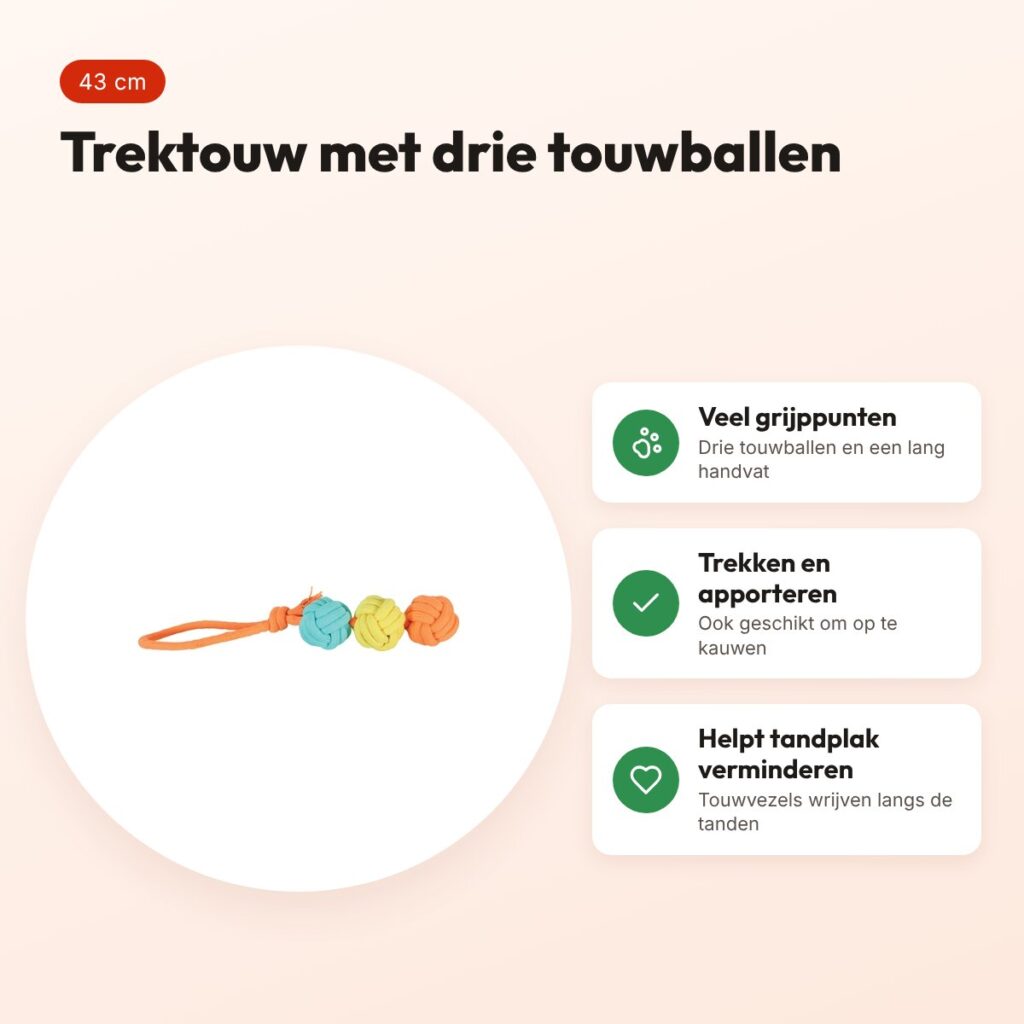 Zolux flostouw Twist met 3 touwballen meerkleurig 43 cm – trektouw – voordelen
