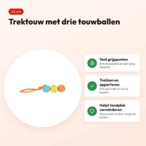 Zolux flostouw Twist met 3 touwballen meerkleurig 43 cm – trektouw – voordelen