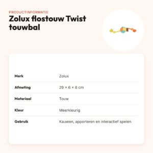 Zolux flostouw Twist met touwbal meerkleurig 29 cm – kauw- en apporteertouw – productinformatie
