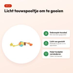 Zolux flostouw Twist met touwbal meerkleurig 29 cm – kauw- en apporteertouw – voordelen