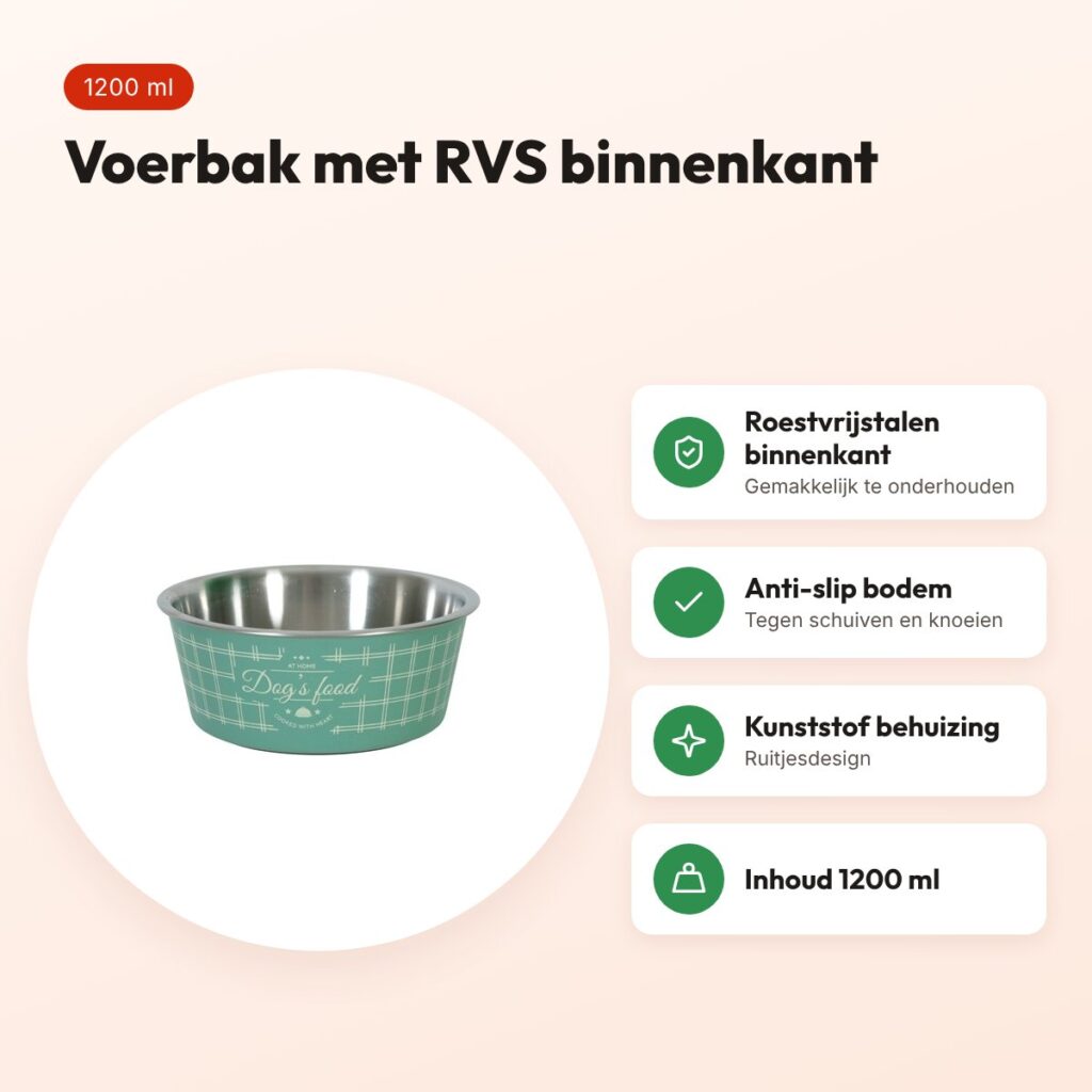 Zolux Food voerbak groen 1200 ml – RVS binnenkant, voor honden – voordelen
