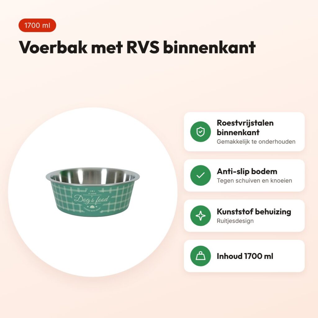 Zolux Food voerbak groen 1700 ml – RVS binnenkant, voor honden – voordelen