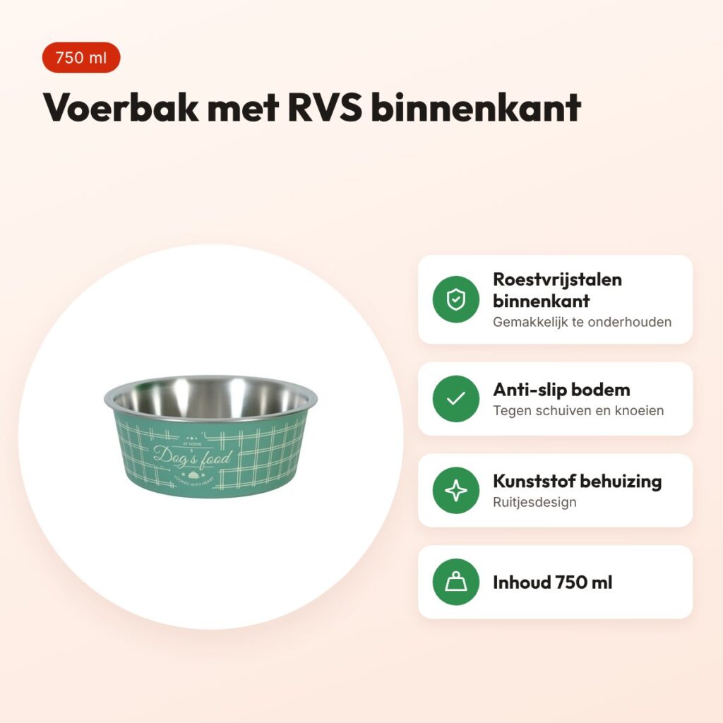Zolux Food voerbak groen 750 ml – RVS binnenkant, voor honden – voordelen