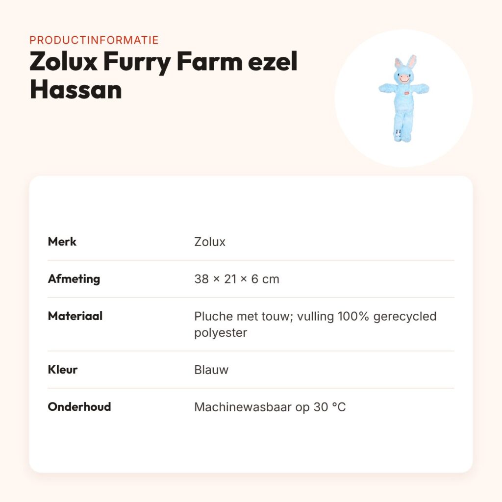 Zolux Furry Farm ezel Hassan pluche met touw blauw 38 cm – hondenspeeltje – productinformatie