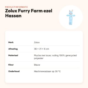 Zolux Furry Farm ezel Hassan pluche met touw blauw 38 cm – hondenspeeltje – productinformatie