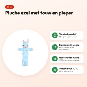 Zolux Furry Farm ezel Hassan pluche met touw blauw 38 cm – hondenspeeltje – voordelen
