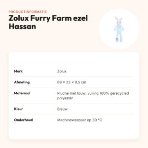 Zolux Furry Farm ezel Hassan pluche met touw blauw 69 cm – hondenspeeltje – productinformatie