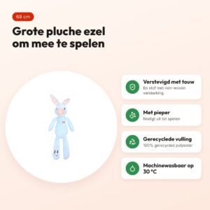 Zolux Furry Farm ezel Hassan pluche met touw blauw 69 cm – hondenspeeltje – voordelen