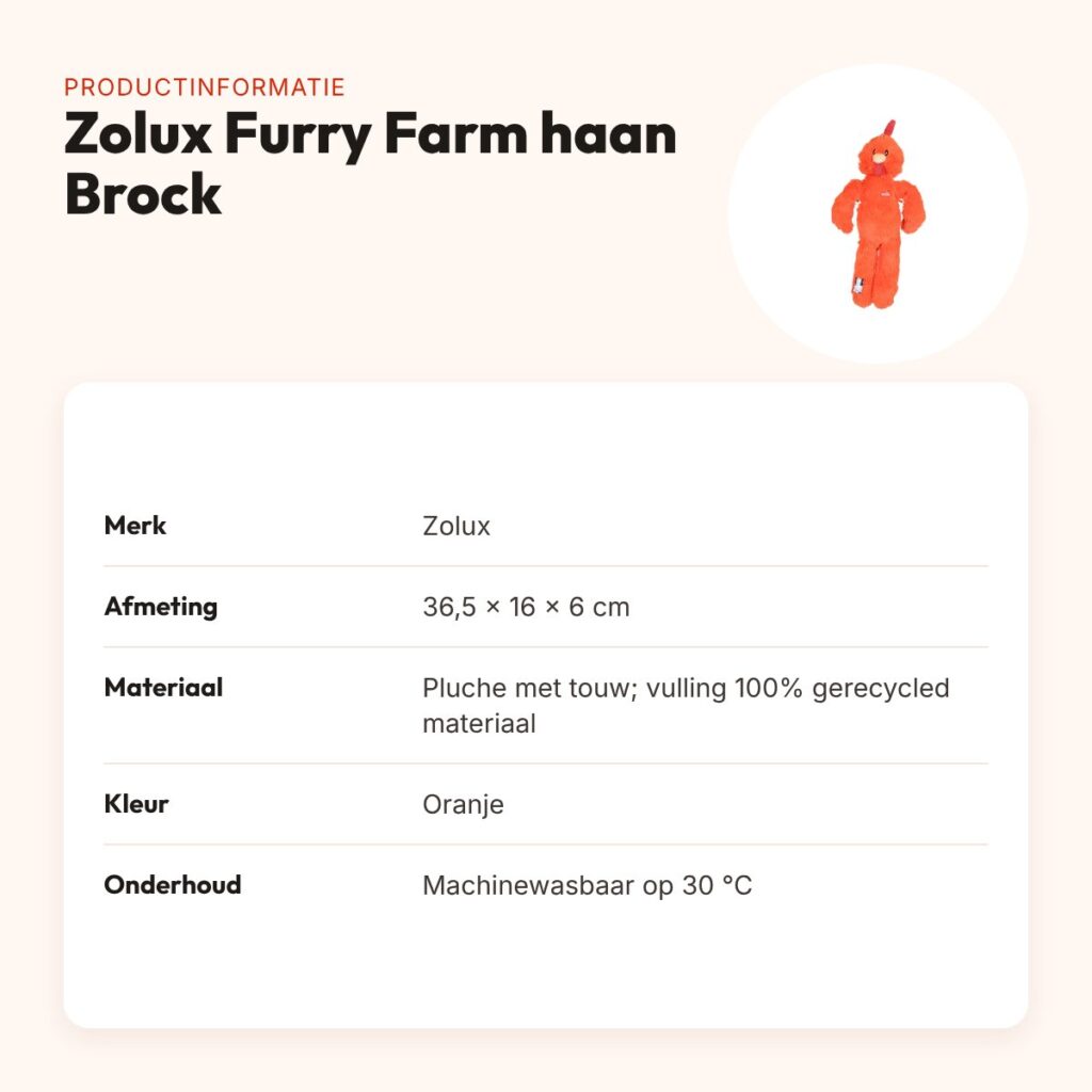 Zolux Furry Farm haan Brock pluche met touw oranje 36,5 cm – hondenspeeltje – productinformatie