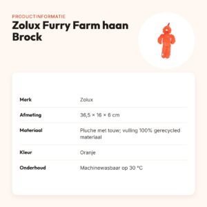 Zolux Furry Farm haan Brock pluche met touw oranje 36,5 cm – hondenspeeltje – productinformatie