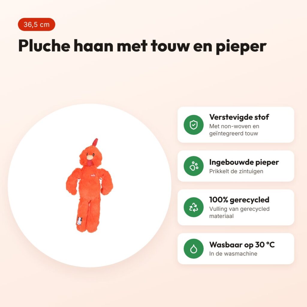 Zolux Furry Farm haan Brock pluche met touw oranje 36,5 cm – hondenspeeltje – voordelen
