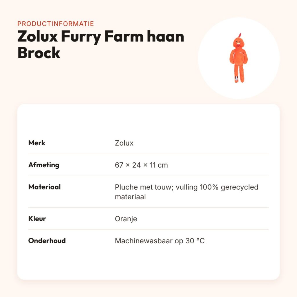 Zolux Furry Farm haan Brock pluche met touw oranje 67 cm – hondenspeeltje – productinformatie