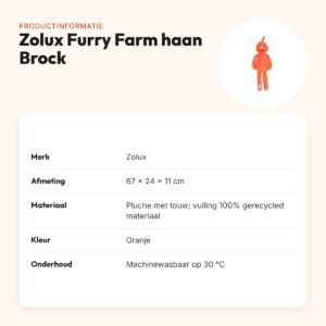 Zolux Furry Farm haan Brock pluche met touw oranje 67 cm – hondenspeeltje – productinformatie