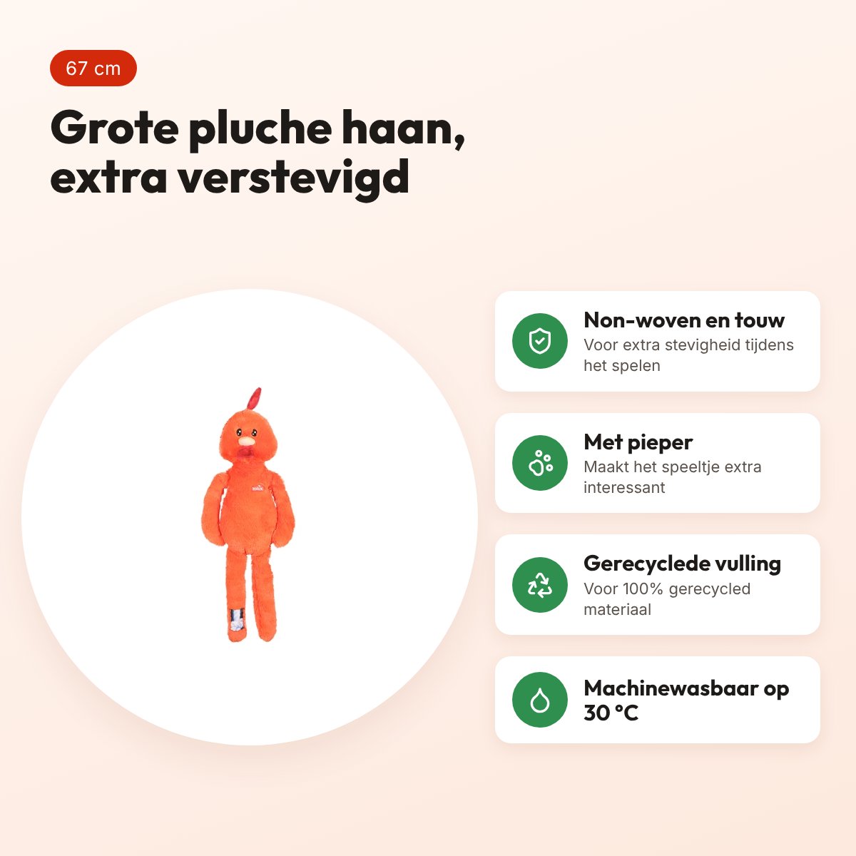 Zolux Furry Farm haan Brock pluche met touw oranje 67 cm – hondenspeeltje – voordelen