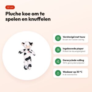 Zolux Furry Farm koe Isache pluche met touw wit/zwart 32 cm – speeltje – voordelen