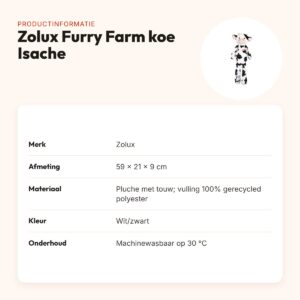Zolux Furry Farm koe Isache pluche met touw wit/zwart 59 cm – speeltje – productinformatie