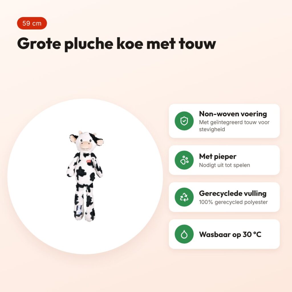Zolux Furry Farm koe Isache pluche met touw wit/zwart 59 cm – speeltje – voordelen