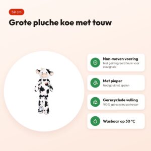 Zolux Furry Farm koe Isache pluche met touw wit/zwart 59 cm – speeltje – voordelen
