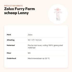 Zolux Furry Farm schaap Lenny pluche met touw wit 32 cm – hondenspeeltje – productinformatie