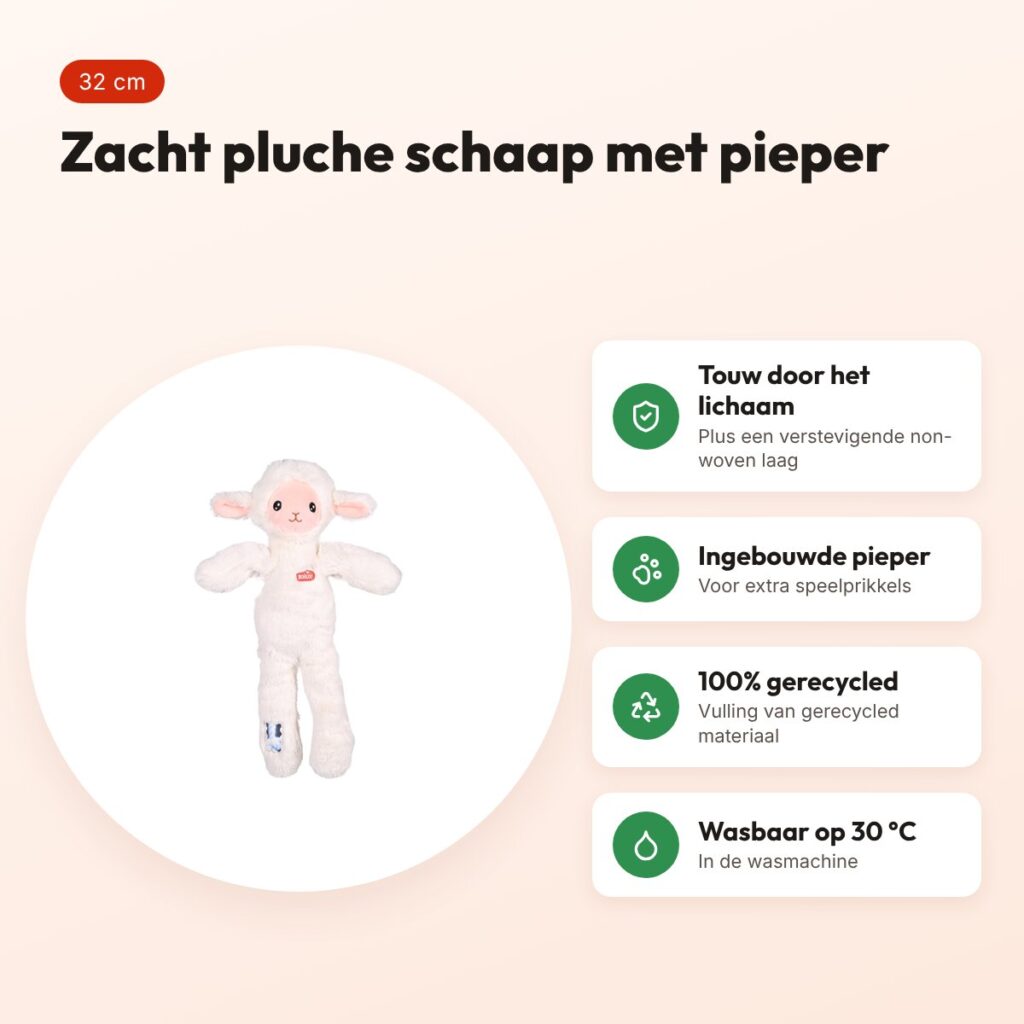 Zolux Furry Farm schaap Lenny pluche met touw wit 32 cm – hondenspeeltje – voordelen