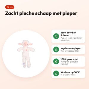 Zolux Furry Farm schaap Lenny pluche met touw wit 32 cm – hondenspeeltje – voordelen