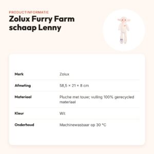 Zolux Furry Farm schaap Lenny pluche met touw wit 58,5 cm – hondenspeeltje – productinformatie
