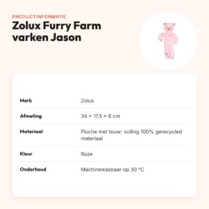 Zolux Furry Farm varken Jason pluche met touw roze 34 cm – hondenspeeltje – productinformatie